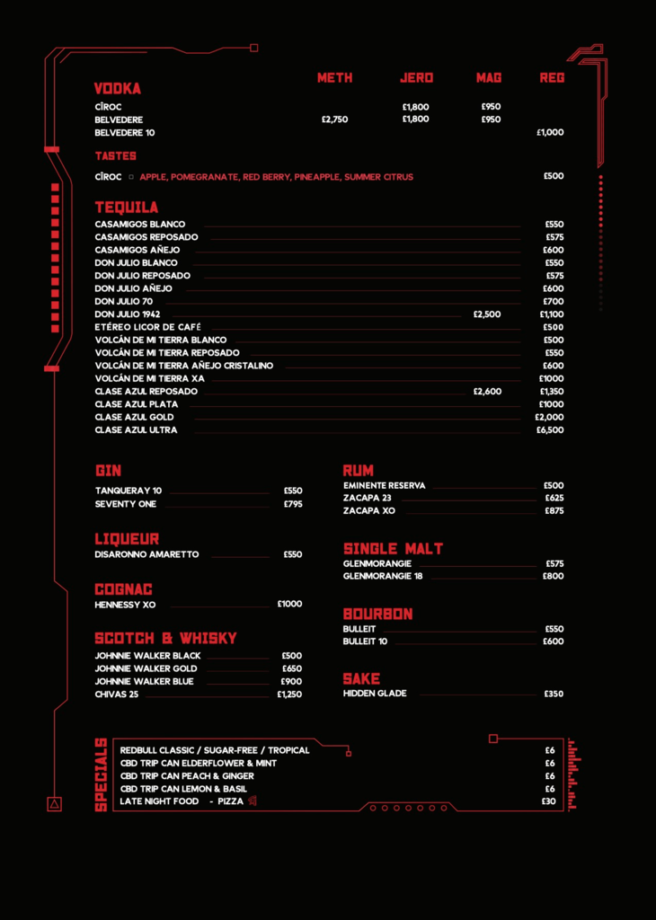 tabu bottle menu